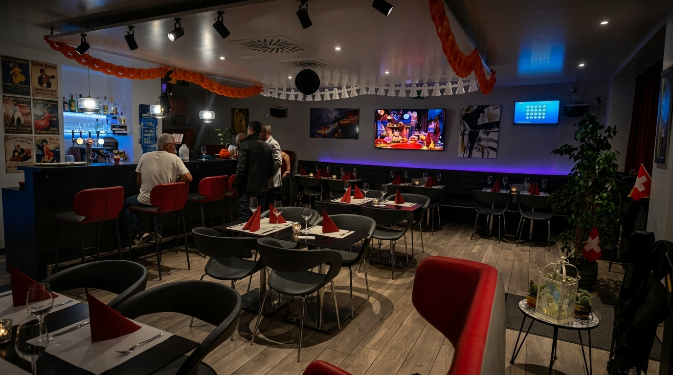 intérieur chaleureux du Phoenix Bar à Payerne avec lumière tamisée et comptoir en ambiance soirée